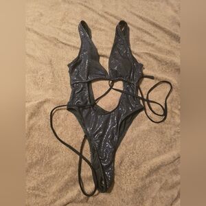 SHEIN Black Shimmer Cutout Swimsuit